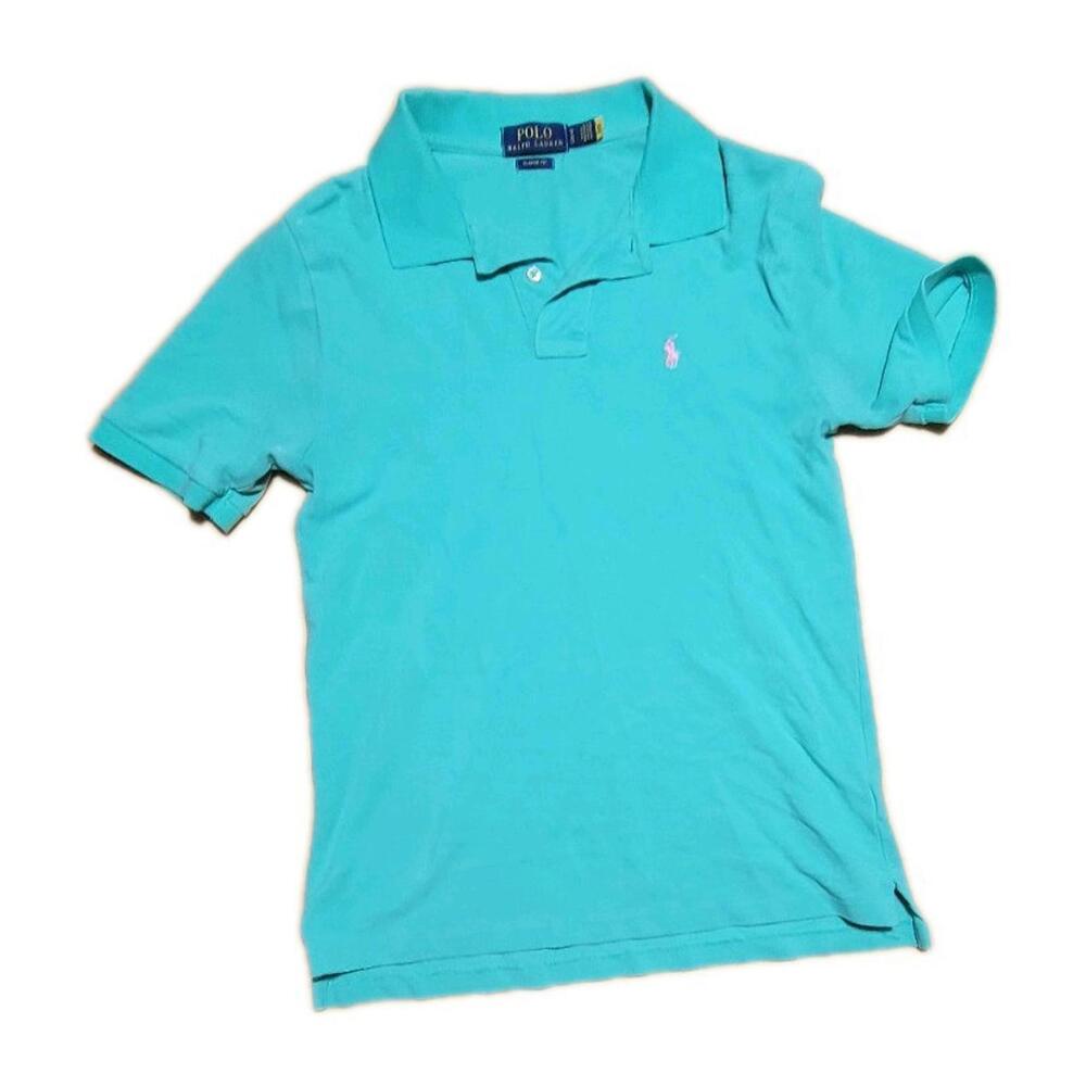 POLO RALPH LAUREN Boys Pique Cotton Pony Polo Shirt Short Sleeve Blue L 14/16